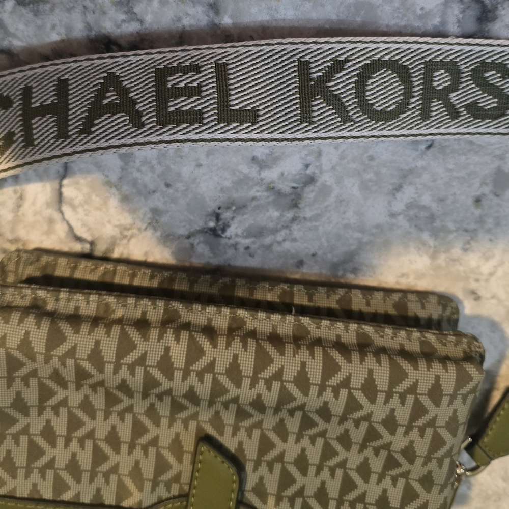 Michael Kors Olive Green and Beige MK Logo Crossbody Bag - Picture 8 of 10